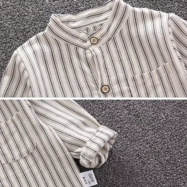 7915f9276ba286038b29ae2eabfee398 Boy Striped Mandarin Collar Shirt