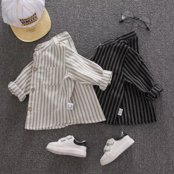 d4f019588e682455c5b9ab851026026f Boy Striped Mandarin Collar Shirt