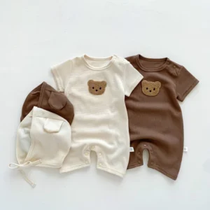 Baby Bear Waffle Romper Set