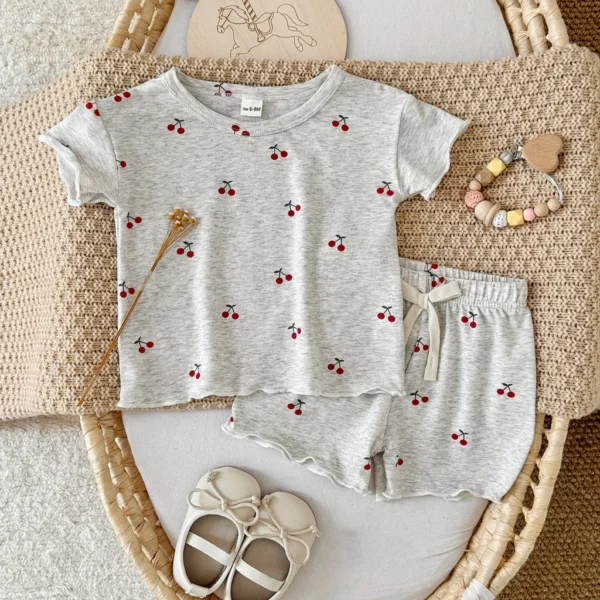 Girl Cherry Print Top & Shorts Set
