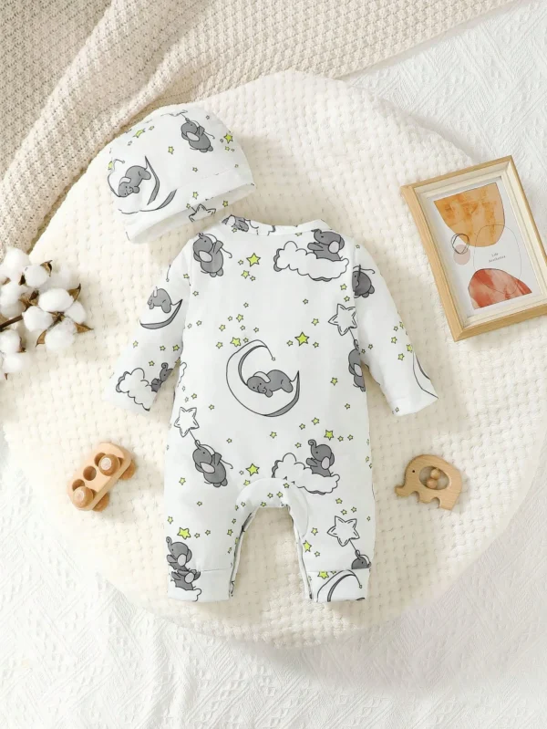 Sb59b53dbbae24238b68ca84fb847bb90P.webp Elephant Embroidered Romper & Hat Set